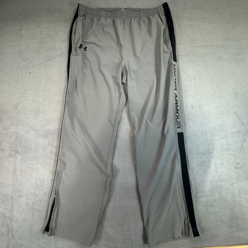 Under Armour Brawler Sweatpants Mens Gray Elastic‎ Waist Wicking Spellout L FLAW